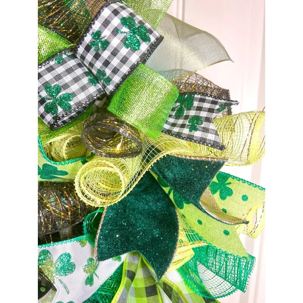 Handmade Happy St. Patrick’s Day Ribbon Prelit Wreath 22 ins LED W8